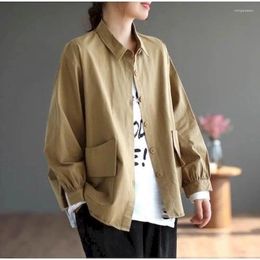 Women's Jackets For Women Korean Style Outerwear Loose Oversized Polo-neck Solid Shirt Cardigans Long Sleeve Workwear Coats Tops