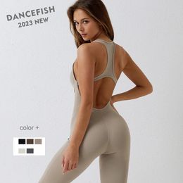 DANCEFISH Beautiful Back Sleeveless Long Pants Sets Elegance U Collar Dancewear Workout Gym Aerial Yoga Jumpsuits 231229