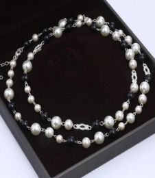 Christmas gift Elegant women black and white pearl necklace Paris Designer Jewelry Necklace Rhinestone logo Brand jewelry swe2718666
