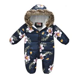 Winter Warm Baby Rompers Toddler Girl Overall Jumpsuit Hooded Zipper Fur Collar Baby Boys Romper Kids Clothes Baby Girl Romper 231229