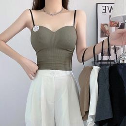 Kvinntankar 2023 Summer Vest Top for Women Solid Color Sexig Suspender Padded Slim Short Girl Bandeau Backless HSJ568