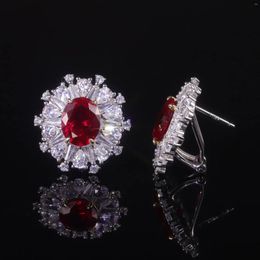 Stud Earrings GEM'S BALLET July Birthstone 925 Sterling Silver Bridal Unique Style Lab Created Ruby Handmade