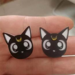 Fashion Jewellery Black and White Cute Kitten Head for Girl Earring Acrylic Accessories352r