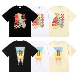 Designer Fashion Clothing Tees Hip Hop Tshirts Rhude Beauty Vision Pursues Pleasure Joyride Print Summer Round Neck Loose Tshirt Men Streetwear Tops Spor Swt9