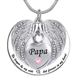 Papa Angel Wing Urn Necklace for Ashes Heart Cremation Memorial Keepsake Pendant Necklace Jewelry with Fill Kit and Gift289W