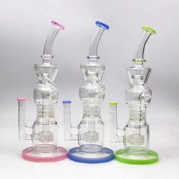 14inch Bong Glass Hookah Tall 3Colors Recycler Percolator 14mm Joint with Bowl