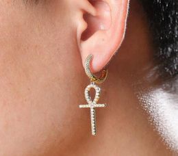 Men Women Ins Ankh Egyptian Earrings Bling Cubic Zircon Key To Life Egypt Drop Earring Fashion Jewelry1158853