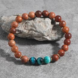 Strand YUOKIAA Vintage 8mm Natural Blue Tiger Eye Wooden Bead Bracelet With Spiritual Healing Meditation Energy Couple Jewellery Gift