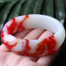 Bangle Hetian Jade Floating Red And White Bracelet244c