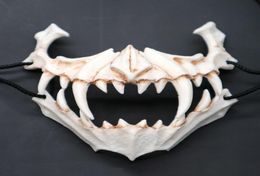 Half Animal Mask Long Teeth Demon Samurai White Bone Mask Tengu Dragon Yaksa Tiger Resin Mask Cosplay T2005093985719