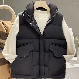Women's Vests 2023 Women Loose Short Cotton Vest Coat Simplicity Korean Elegant Casual Warm Bread Jacket Winter Female Thicken Sleeveless
