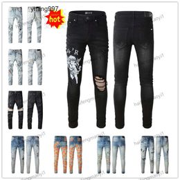 2J08 2023 Neuankömmlinge Herren AM2 Luxusdesigner Amirly Amirily Denim Purple Am2 Jeans Löcher Am Hohe Jean Coolguy Biker Hosen Man Kleidung #812