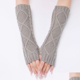 Fingerless Gloves Winter Warm Gloves Womens Half-Finger Mittens Knitted Warmer Sleeves Long Fingerless Cuff Fashion Drop Del Dhgarden Dhsl4