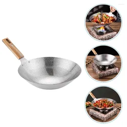 Pans Stainless Steel Griddle Metal Wok Cookware Accessories Stir-fry For Stove Handle With Frying