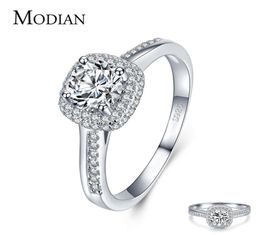 Modian Genuine 925 Sterling Silver Round Clear Cubic Zirconia Engagement Rings For Women Wedding Promise Statement Jewelry Gift5602497