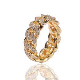 Hip Hop Shining Band Rings 18k Real Gold Plated Cubic Zircon Cuba Chain Finger Ring Jewelry202m