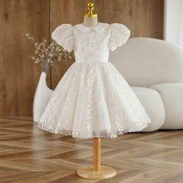 Girl Dresses High-End Flower White Dress Children Birthday Baptism For Kids Elegant Bow Frocks Girls Boutique Party Wear Gown