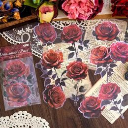 Gift Wrap 10Pcs PET Sticker Delusional Rose Red Passionate Crafts Love Package Decoration Material Background Scrapbook 154 88MM