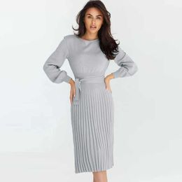 Designer Autumn Winter Knit Midi Pencil Dress for Women Streetwear Korean Long Sleeve Bodycon Split Sweater Party Dress