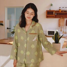 Women's Sleepwear 2024 Women Sweet Printed Two-Pieces Spring Full Sleeves Turn-Down Collar Pajamas Casual Cardigan Long Pants Pyjamas