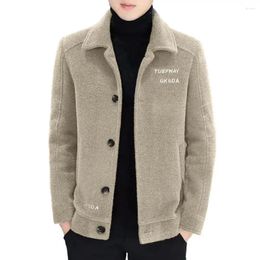 Men's Jackets Men Coat Warm Plush Embroidered With Lapel Pockets Winter Outwear Letter Print For Autumn