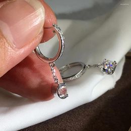 Dangle Earrings 14K White Gold Drop Clip Hoop Moissanite Diamonds 1 2 4 6 Carat Round Wedding Party Engagement Anniversary