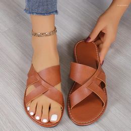 Slippers Women's Shoes 2024 Open Toe Summer Outdoor Beach Casual Flat Large Size Zapatos De Mujer