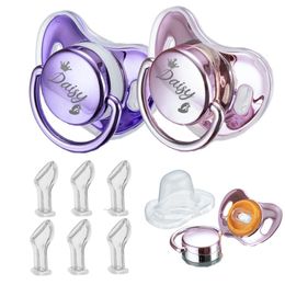 Miyocar Custom Gold Purple Pacifier2pcs with Name Bring 6 Replacement Teat Include All Size for Boy Girl Baby Shower Gift 231229