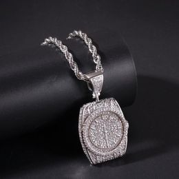Fashion-r Dial Pendant Necklace Mens Hip Hop Necklace Jewellery New Fashion Watch Pendant Necklaces With Gold Cuban Chain235g