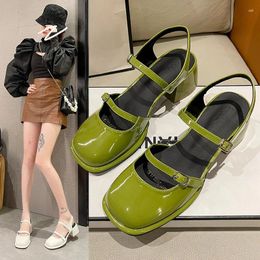 Dress Shoes 2023 Summer Sandals Women Retro Square Toe Buckle Belt Mary Jane Thick Heel Srping Fashion Solid Mid Comfort Females Pumps