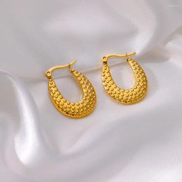 Hoop Earrings Vintage Beads For Women Stainless Steel Gold Plated Statement Thick Texture Chunky Earring Wedding Party Jewelry