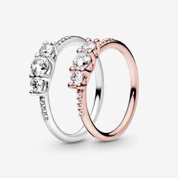 100% 925 Sterling Silver Clear Three-Stone Ring For Women Wedding Rings Fashion Engagement Jewellery Accessories287G