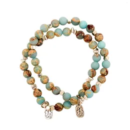 Link Bracelets RACHELZ Fashion Chinese Style Turquoise Natural Stone Bracelet Double Fu Charm Beaded For Women Men Jewellery