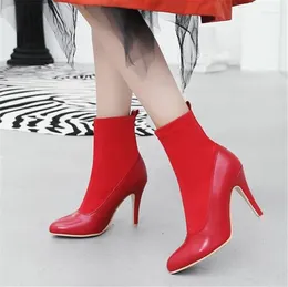Boots PXELENA European Sexy Stiletto High Heels Ladies Ankle Stretch Slip On Fashion Short Women Shoes Plus Size 34-43