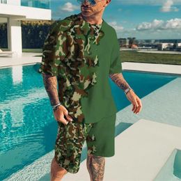 Men's Tracksuits Camouflage Tracksuit Painting 3D Short Sleeve T-Shirt Set Fashion Streetwear Shorts 2 Piece Sportswear Men Clothing