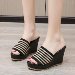 Slippers Women Sand Beach Wedge Heels Outside The Seaside Sandals Thick-bottomed Platform 10cm Outdoor Slides Summer Shoes