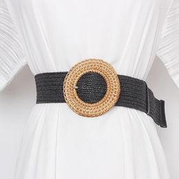 Belts Women's Runway Fashion Round Buckle Knitted Cummerbunds Female Dress Corsets Waistband Decoration Wide Belt TB1549