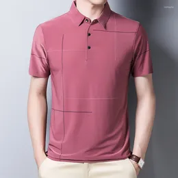 Men's Polos Sigutan Slim Striped Polo Shirt Breathable Short Sleeve Men Fashion Business Casual Large Size Tops