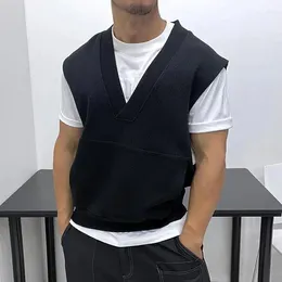 Men's Vests 2024 Summer Fashion Pure Color Knitted Tank Tops Men Casual Oversize Sleeveless V Neck Vest For Mens Loose Knitwear