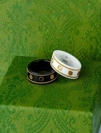 Ceramic Band g letter Rings Black White for Women Men jewelry Gold Ring1241890