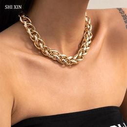 SHIXIN Exaggerated Thick Cross Chain Choker Necklace Colar for Women Hip Hop Gold Silver Colour Chunky Necklace Chain on the Neck1273v