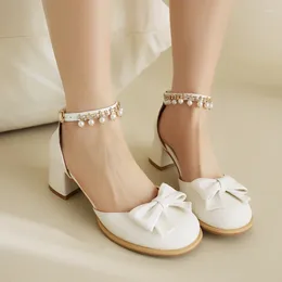 Sandals Sweet Lolita Style String Bead Ladies Summer 2023 Pink Black White Block Thick 5cm Heels Party Wedding Shoes For Women