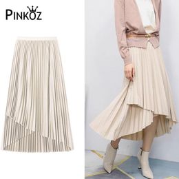 Dresses Pinkoz designer stylish irregular pleated long skirt autumn winter fashion French retro basic high wait skirts for women vintage