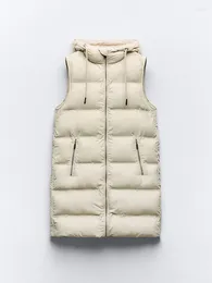 Women's Vests Autumn/Winter Waterproof Long Coat Hooded Mid Length Puffer Vest Sleeveless Jacket Outerwear