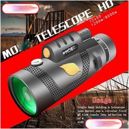 Telescope & Binoculars Telescope Binocars 12X50 Monocar Super Telepo Zoom Telescopio Holder Suitable For Hiking Cam Travel Spyglass Dr Dhk8M