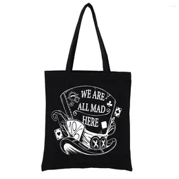 Shopping Bags We Are All Mad Here Graphic Print Geek Series Handbags Canvas Bag S Casual Totes Funny Totebag Women's Handbag