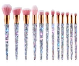 12Pcs Custom Logo Bling Make Up Rhinestone Synthetic Diamond Glitter Sparkle Makeup Brush Set1897673