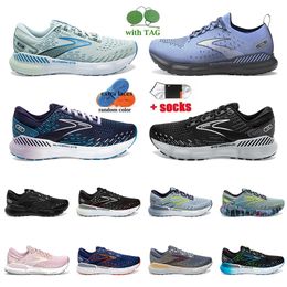 2024 Sport Brooks Running Shoes For Men Women Athletic Jogging Walking Ultralight Midsole Black White Light Blue Glass Depths Shock Absorption Top Quality Loafers