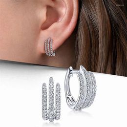 Hoop Earrings Simple Three Line Claw Luxury Crystal Cubic Zirconia Mini Circle For Women Modern Fashion Jewellery