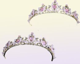 Bridal Wedding Crown Cute Pink Teardrop Crystal Crowns Women Rhinestone Pageant Tiara Diadem Hair Ornament Women Accessories3857950